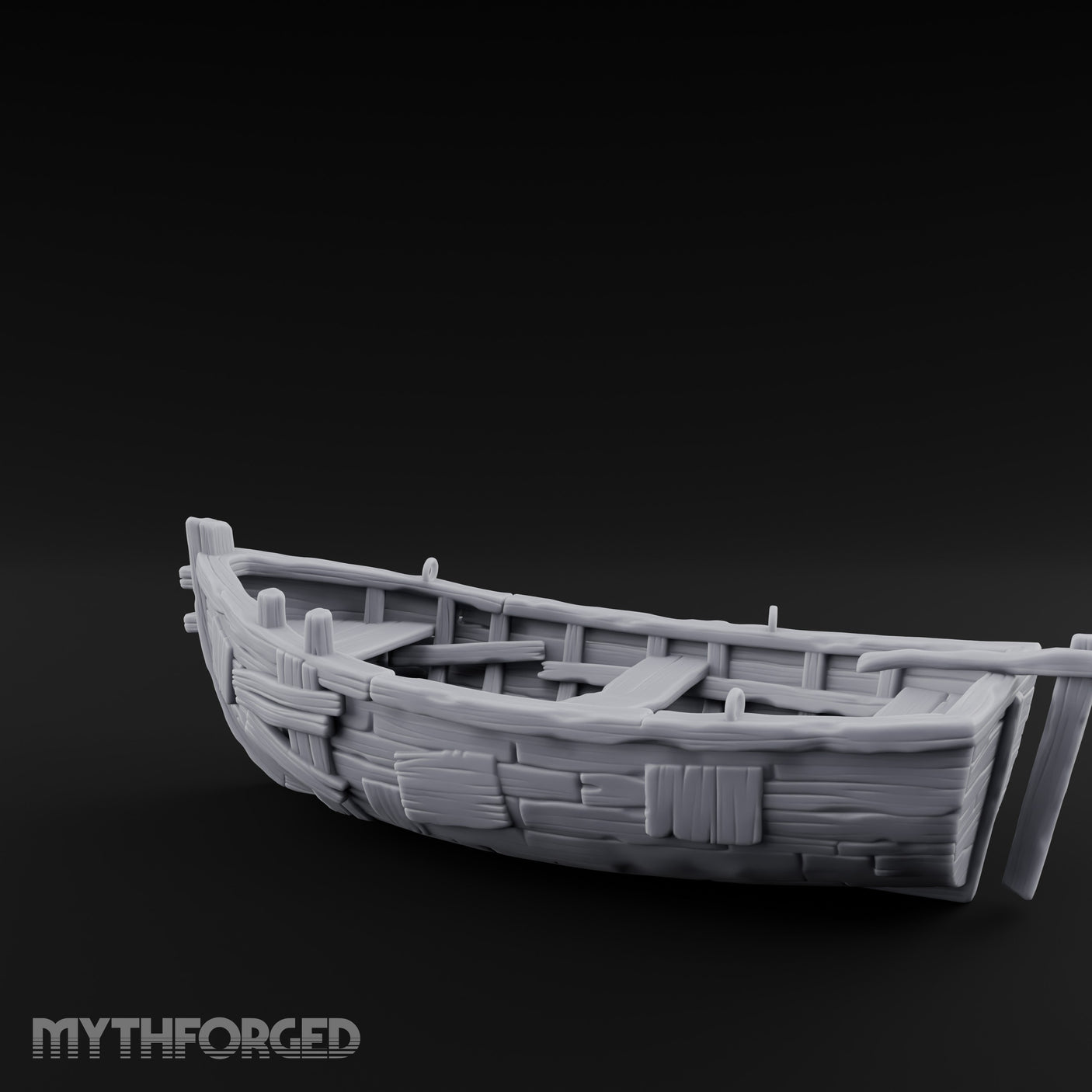 Plank-Patched Rope-Lashed River Ferry Skiff Miniature for Dungeons and Dragons, Pathfinder or other TTRPGs