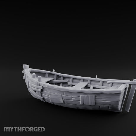Plank-Patched Rope-Lashed River Ferry Skiff Miniature for Dungeons and Dragons, Pathfinder or other TTRPGs