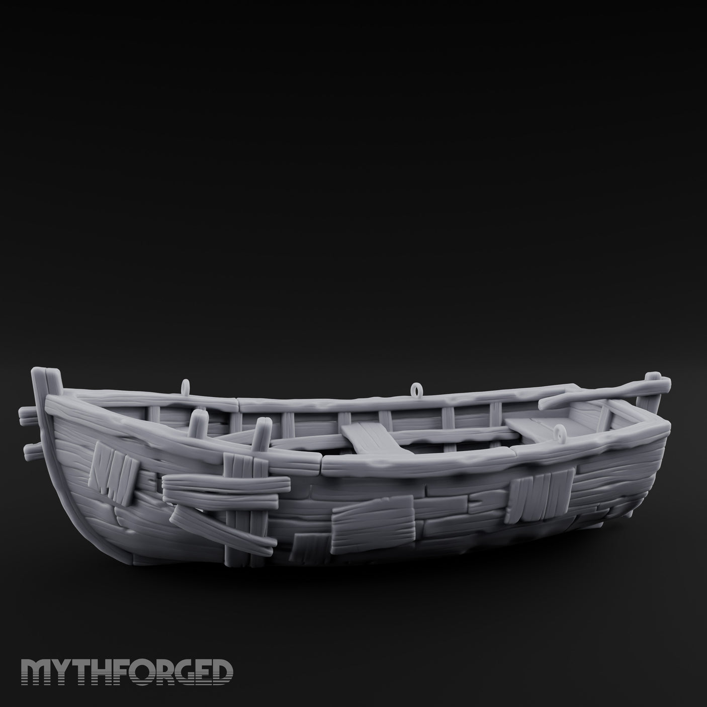 Plank-Patched Rope-Lashed River Ferry Skiff Miniature for Dungeons and Dragons, Pathfinder or other TTRPGs