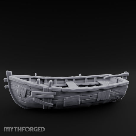 Plank-Patched Rope-Lashed River Ferry Skiff Miniature for Dungeons and Dragons, Pathfinder or other TTRPGs