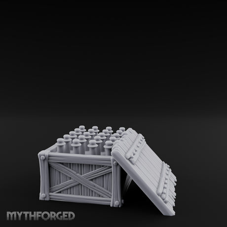 Plank-Sided Rivet-Banded Open Storage Crate Miniature for Dungeons and Dragons, Pathfinder or other TTRPGs