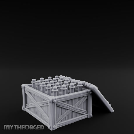 Plank-Sided Rivet-Banded Open Storage Crate Miniature for Dungeons and Dragons, Pathfinder or other TTRPGs