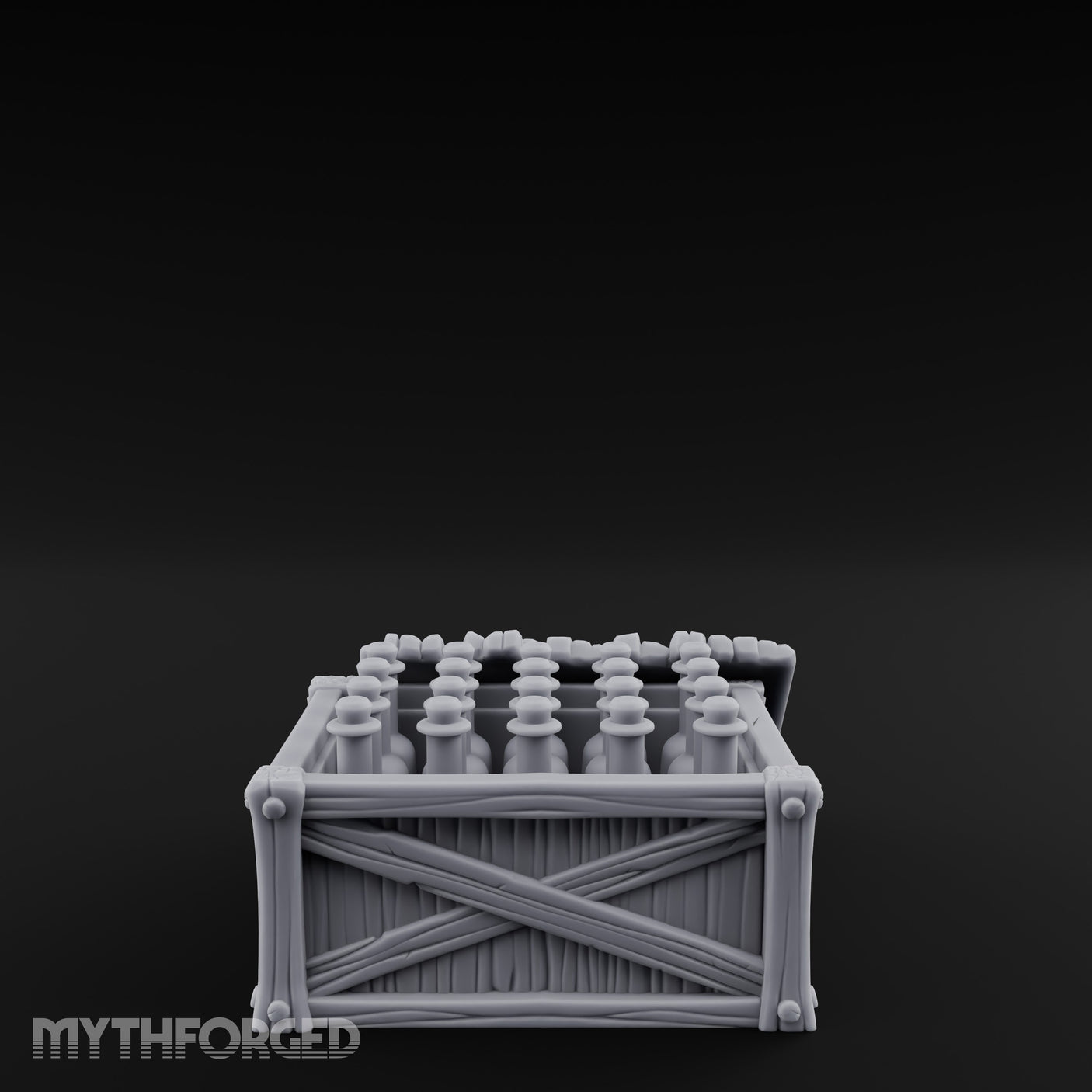 Plank-Sided Rivet-Banded Open Storage Crate Miniature for Dungeons and Dragons, Pathfinder or other TTRPGs