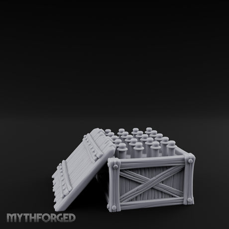 Plank-Sided Rivet-Banded Open Storage Crate Miniature for Dungeons and Dragons, Pathfinder or other TTRPGs