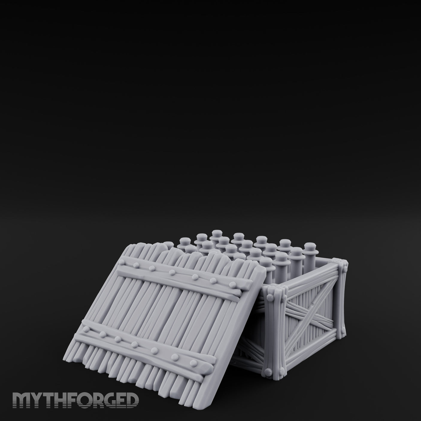 Plank-Sided Rivet-Banded Open Storage Crate Miniature for Dungeons and Dragons, Pathfinder or other TTRPGs