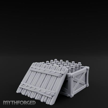 Plank-Sided Rivet-Banded Open Storage Crate Miniature for Dungeons and Dragons, Pathfinder or other TTRPGs