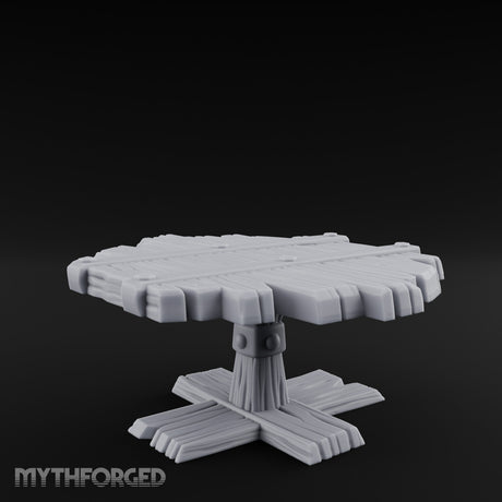 Plank-Top Cross-Footed Round Tavern Table Miniature for Dungeons and Dragons, Pathfinder or other TTRPGs