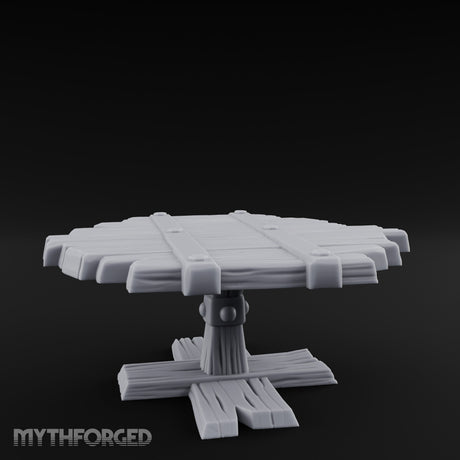 Plank-Top Cross-Footed Round Tavern Table Miniature for Dungeons and Dragons, Pathfinder or other TTRPGs