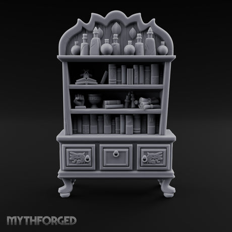 Potion-Crowned Scroll-Stuffed Wizard's Apothecary Bookcase Miniature for Dungeons and Dragons, Pathfinder or other TTRPGs