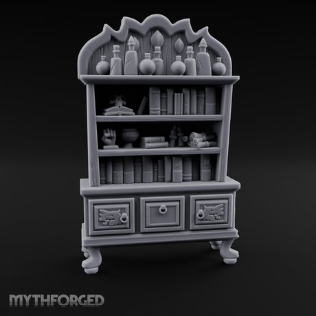 Potion-Crowned Scroll-Stuffed Wizard's Apothecary Bookcase Miniature for Dungeons and Dragons, Pathfinder or other TTRPGs