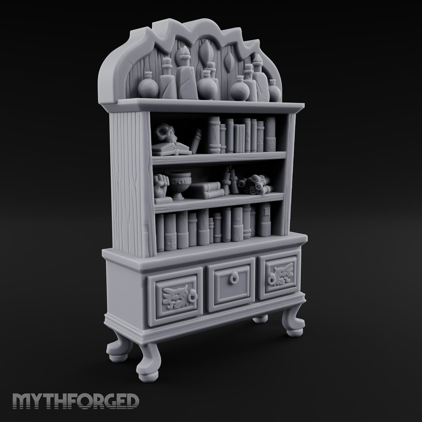 Potion-Crowned Scroll-Stuffed Wizard's Apothecary Bookcase Miniature for Dungeons and Dragons, Pathfinder or other TTRPGs