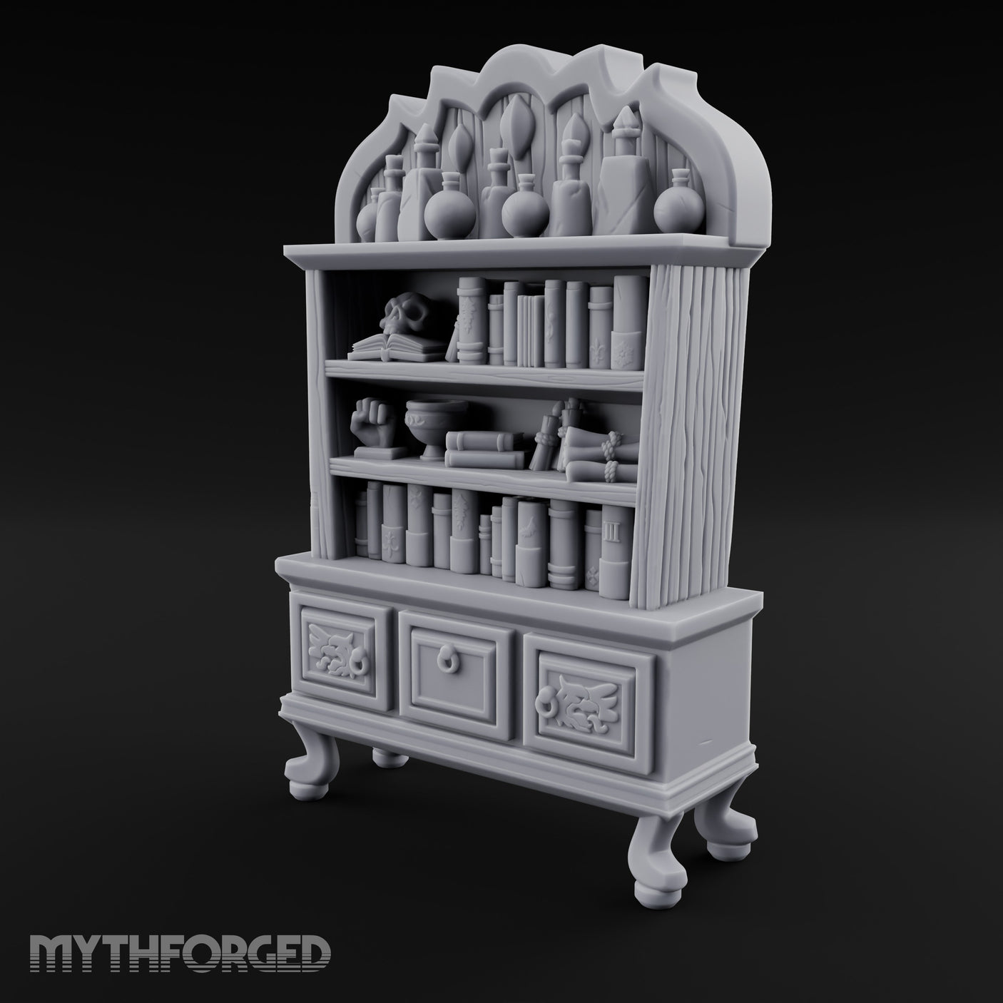 Potion-Crowned Scroll-Stuffed Wizard's Apothecary Bookcase Miniature for Dungeons and Dragons, Pathfinder or other TTRPGs