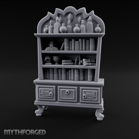 Potion-Crowned Scroll-Stuffed Wizard's Apothecary Bookcase Miniature for Dungeons and Dragons, Pathfinder or other TTRPGs