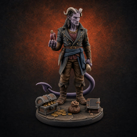 Potion Inspecting Tiefling Navigator — painted concept preview (miniature supplied unpainted)