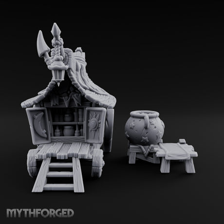 Potion-Stocked Lantern-Topped Wandering Alchemist Cart Miniature for Dungeons and Dragons, Pathfinder or other TTRPGs