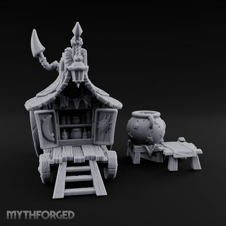 Potion-Stocked Lantern-Topped Wandering Alchemist Cart Miniature for Dungeons and Dragons, Pathfinder or other TTRPGs