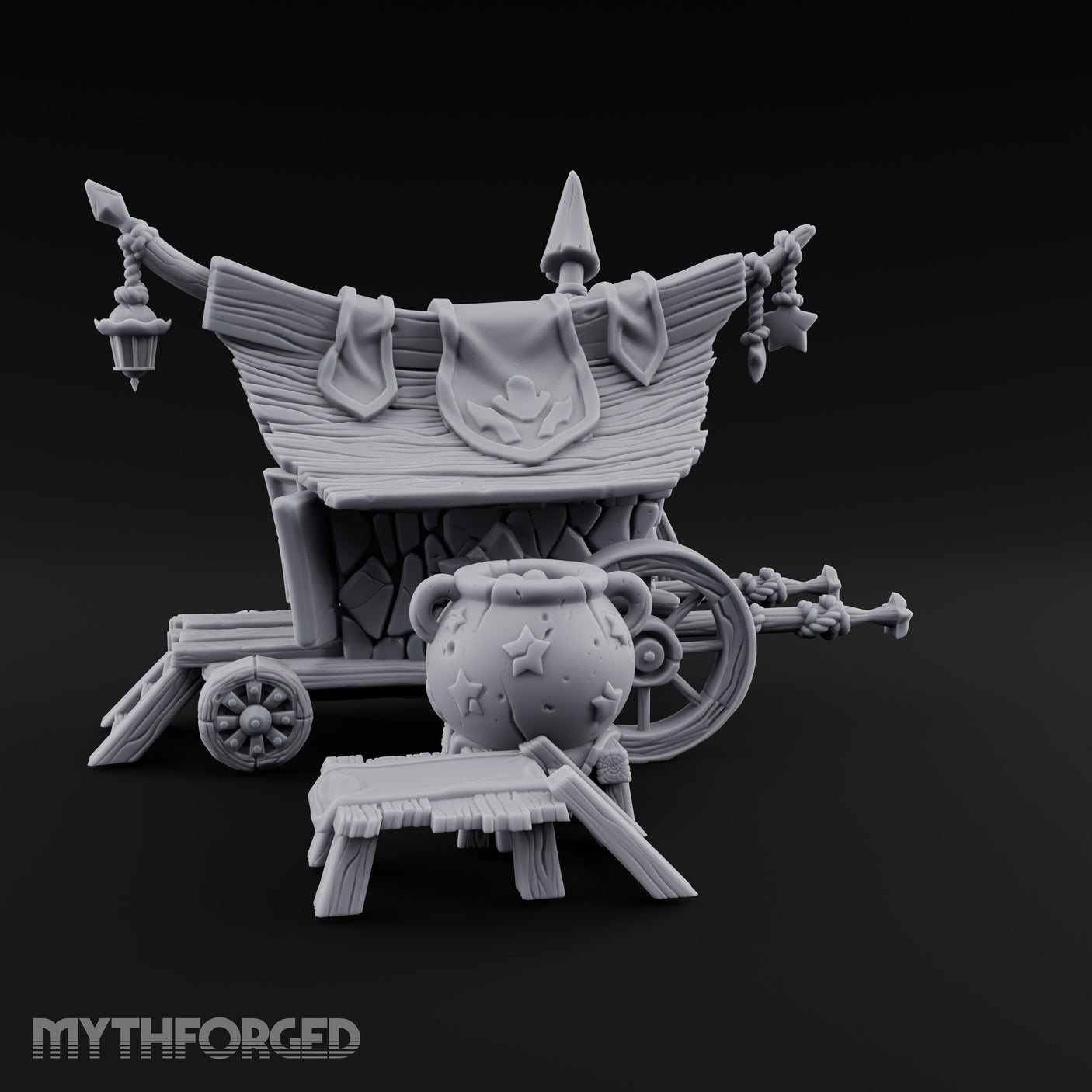 Potion-Stocked Lantern-Topped Wandering Alchemist Cart Miniature for Dungeons and Dragons, Pathfinder or other TTRPGs
