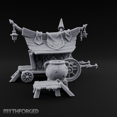 Potion-Stocked Lantern-Topped Wandering Alchemist Cart Miniature for Dungeons and Dragons, Pathfinder or other TTRPGs