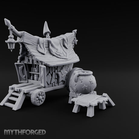 Potion-Stocked Lantern-Topped Wandering Alchemist Cart Miniature for Dungeons and Dragons, Pathfinder or other TTRPGs