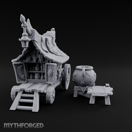 Potion-Stocked Lantern-Topped Wandering Alchemist Cart Miniature for Dungeons and Dragons, Pathfinder or other TTRPGs