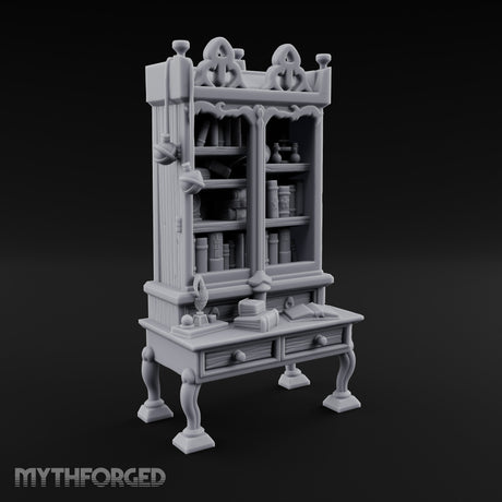 Potion-Stocked Quill-Topped Scholar's Display Cabinet Miniature for Dungeons and Dragons, Pathfinder or other TTRPGs