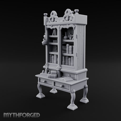 Potion-Stocked Quill-Topped Scholar's Display Cabinet Miniature for Dungeons and Dragons, Pathfinder or other TTRPGs