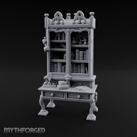 Potion-Stocked Quill-Topped Scholar's Display Cabinet Miniature for Dungeons and Dragons, Pathfinder or other TTRPGs