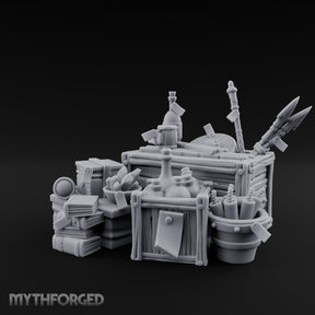 Potion-Stuffed Spear-Jutting Adventurer's Supply Crate Clutter Scene Miniature for Dungeons and Dragons, Pathfinder or other TTRPGs