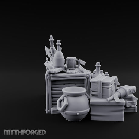 Potion-Stuffed Spear-Jutting Adventurer's Supply Crate Clutter Scene Miniature for Dungeons and Dragons, Pathfinder or other TTRPGs
