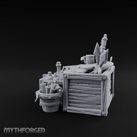 Potion-Stuffed Spear-Jutting Adventurer's Supply Crate Clutter Scene Miniature for Dungeons and Dragons, Pathfinder or other TTRPGs