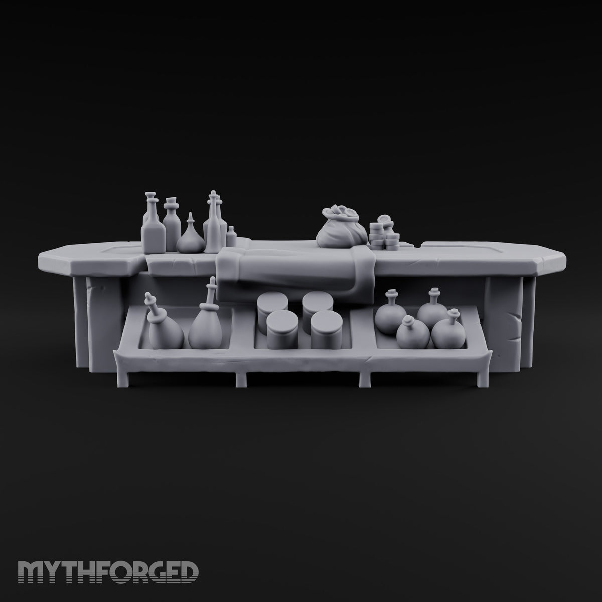 Open Drawer, Open Wallet Wooden Potion Vendor Table