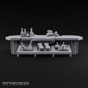 Open Drawer, Open Wallet Wooden Potion Vendor Table
