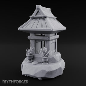Potted-Plant Rocky-Based Japanese Wayside Shrine Altar Miniature for Dungeons and Dragons, Pathfinder or other TTRPGs