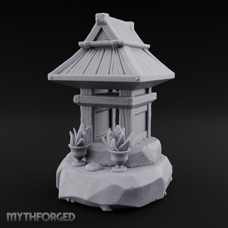 Potted-Plant Rocky-Based Japanese Wayside Shrine Altar Miniature for Dungeons and Dragons, Pathfinder or other TTRPGs