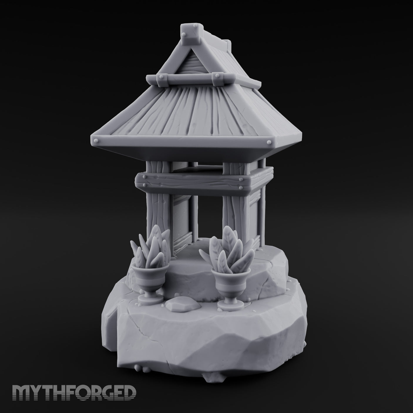 Potted-Plant Rocky-Based Japanese Wayside Shrine Altar Miniature for Dungeons and Dragons, Pathfinder or other TTRPGs