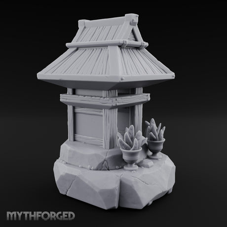 Potted-Plant Rocky-Based Japanese Wayside Shrine Altar Miniature for Dungeons and Dragons, Pathfinder or other TTRPGs