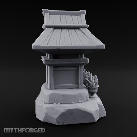 Potted-Plant Rocky-Based Japanese Wayside Shrine Altar Miniature for Dungeons and Dragons, Pathfinder or other TTRPGs