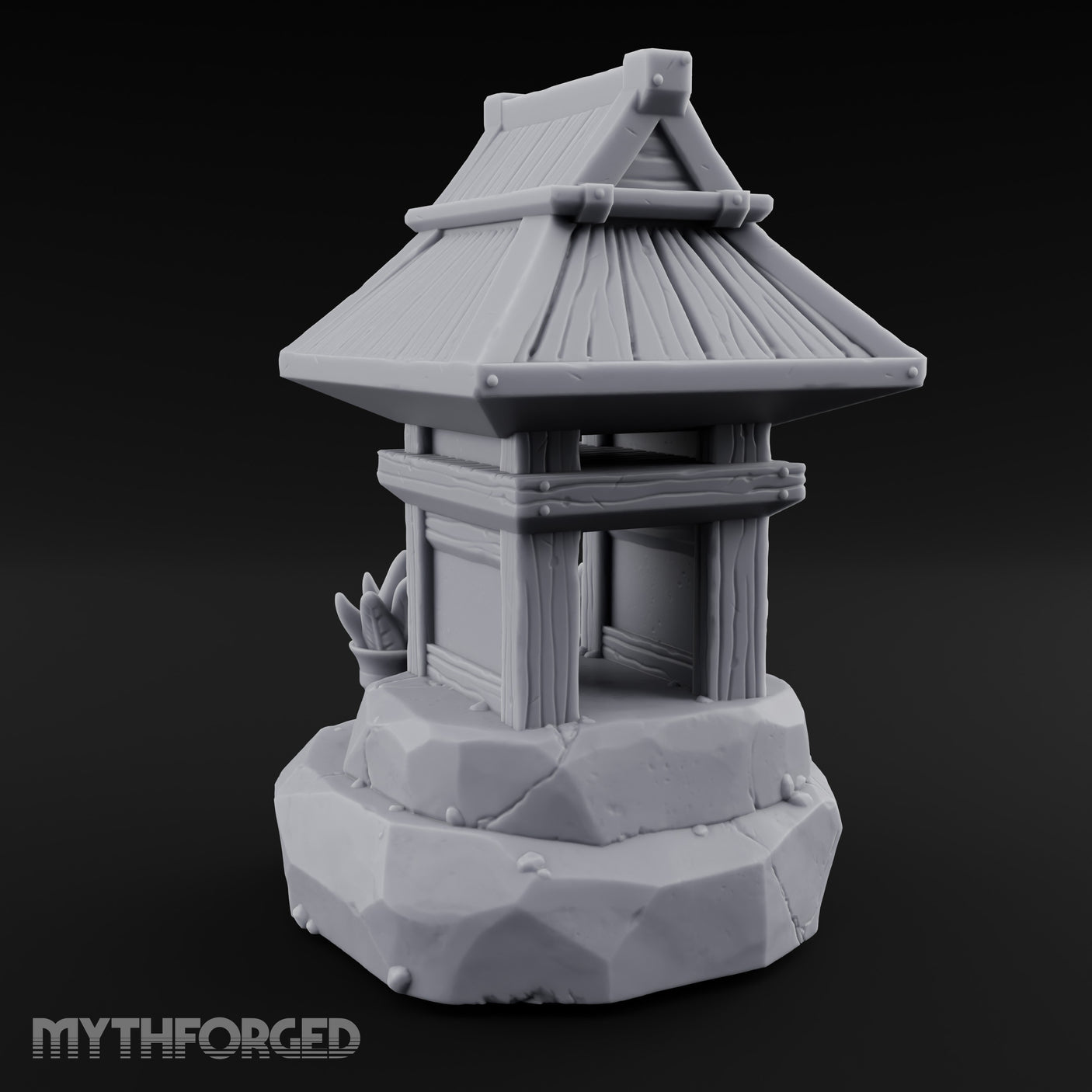 Potted-Plant Rocky-Based Japanese Wayside Shrine Altar Miniature for Dungeons and Dragons, Pathfinder or other TTRPGs