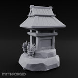 Potted-Plant Rocky-Based Japanese Wayside Shrine Altar Miniature for Dungeons and Dragons, Pathfinder or other TTRPGs