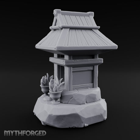 Potted-Plant Rocky-Based Japanese Wayside Shrine Altar Miniature for Dungeons and Dragons, Pathfinder or other TTRPGs