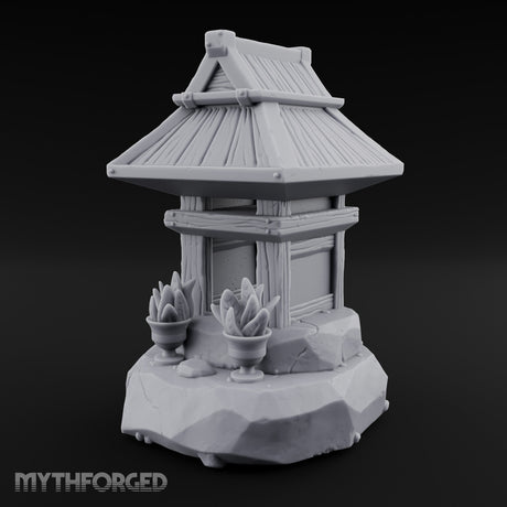 Potted-Plant Rocky-Based Japanese Wayside Shrine Altar Miniature for Dungeons and Dragons, Pathfinder or other TTRPGs
