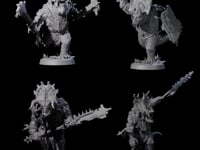 Four Attacking Triceratops Warriors