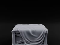 Sheet-Draped Wicker-Framed Covered Storage Crate turntable