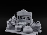 Mug-Stocked Basket-Rimmed Traveling Merchant Stall Scene turntable
