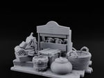 Mug-Stocked Basket-Rimmed Traveling Merchant Stall Scene turntable