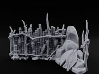 Mask-Hung Weapon-Strewn Tribal Bamboo Corner Wall Scene turntable