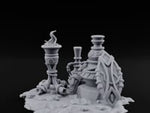 Glyph-Carved Rope-Coiled Tribal Torch and Idol Vessel Scene turntable