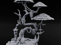 Mask-Dangled Rope-Twisted Tribal Spirit Tree Scene turntable