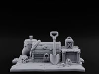 Skull-Strewn Shovel-Propped Locked Chest Hoard Scene turntable