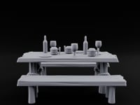 Flagon-Filled Plank-Grained Tavern Dining Table Scene turntable